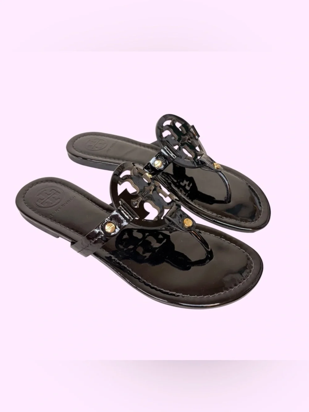 Tory Burch MILLER PATENT FLAT Thong SANDAL Black size 7.5 - Picture 4 of 8